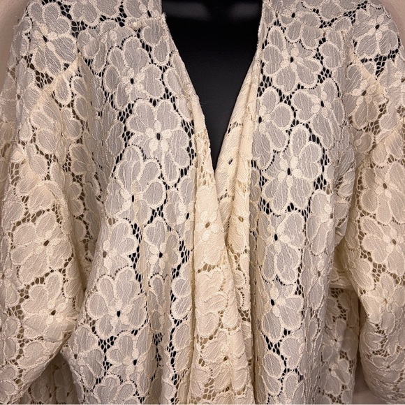 LARGE LULAROE SIMPLY COMFORTABLE CREAM LACE SHRUG OPEN FRONT STRETCH NEUTRAL - Picture 3 of 11